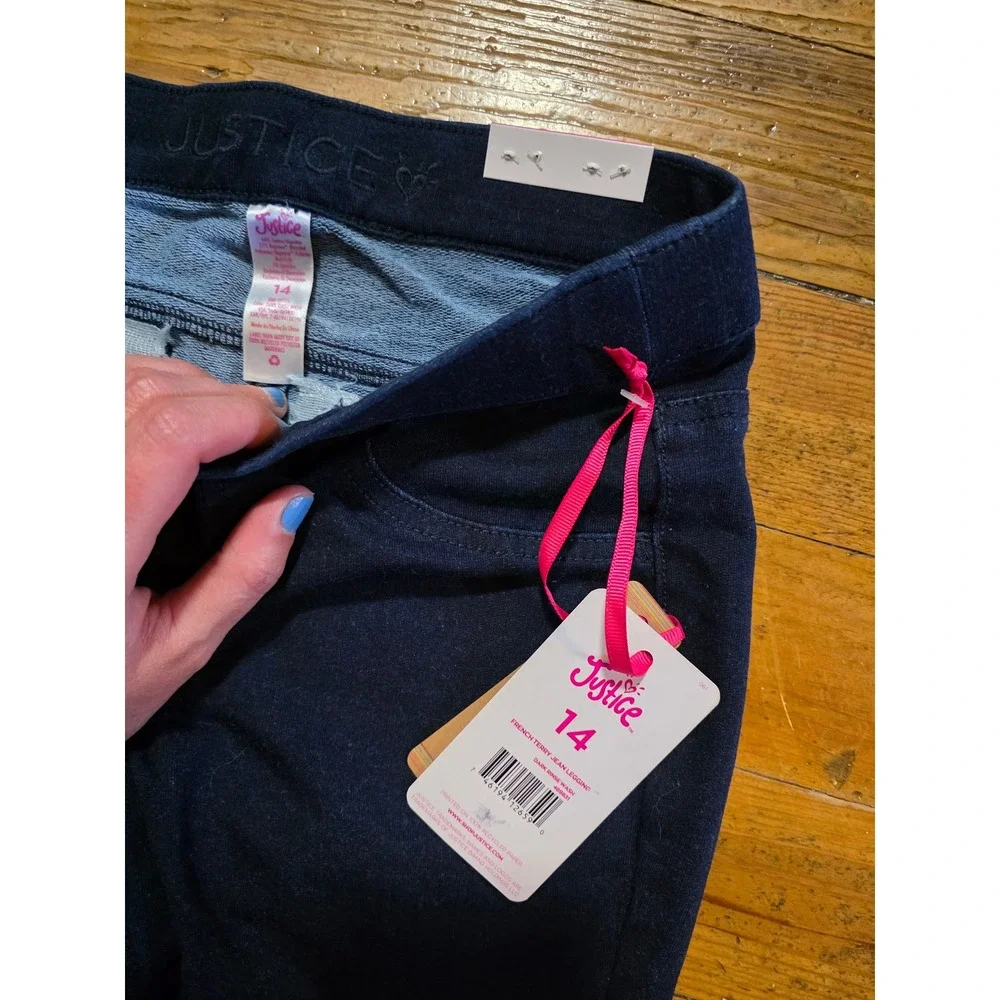 Justice Girls French Terry Jean Legging Dark Rinse Wash Blue Jegging Size 14 NWT